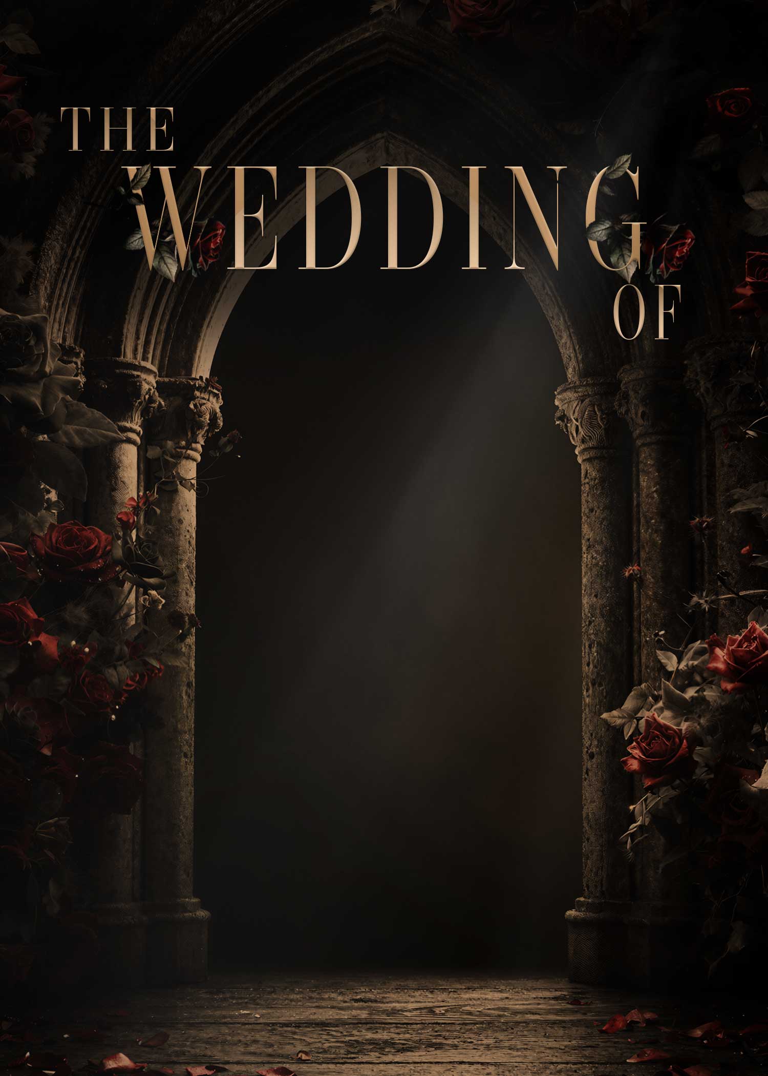 Dark Romance collection gothic cathedral with oxblood roses antique gold candelabras and dramatic candlelight