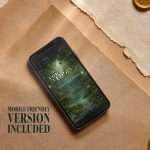 Enchanted Forest wedding invitation on a phone screen resting on torn kraft paper