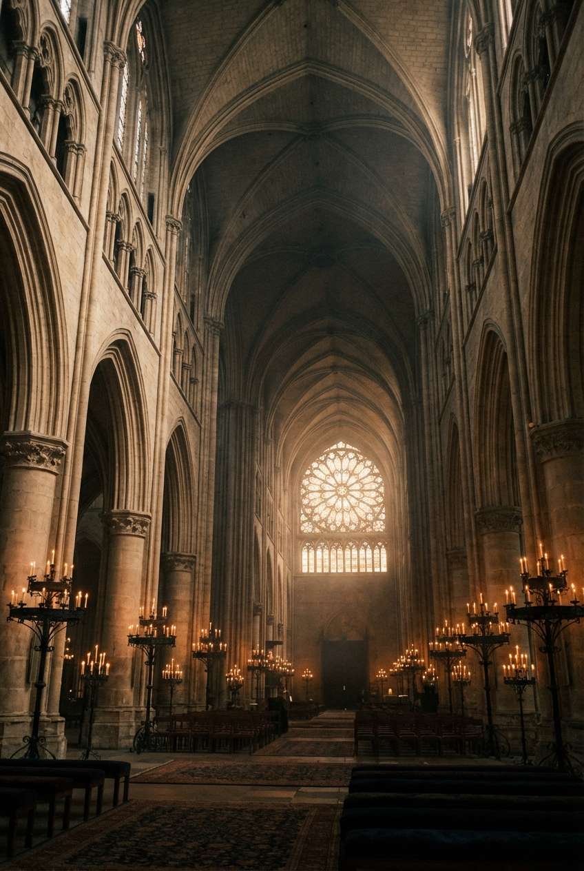 Dramatic dark fantasy wedding venue with gothic architecture, moody candlelight, and rich atmospheric design