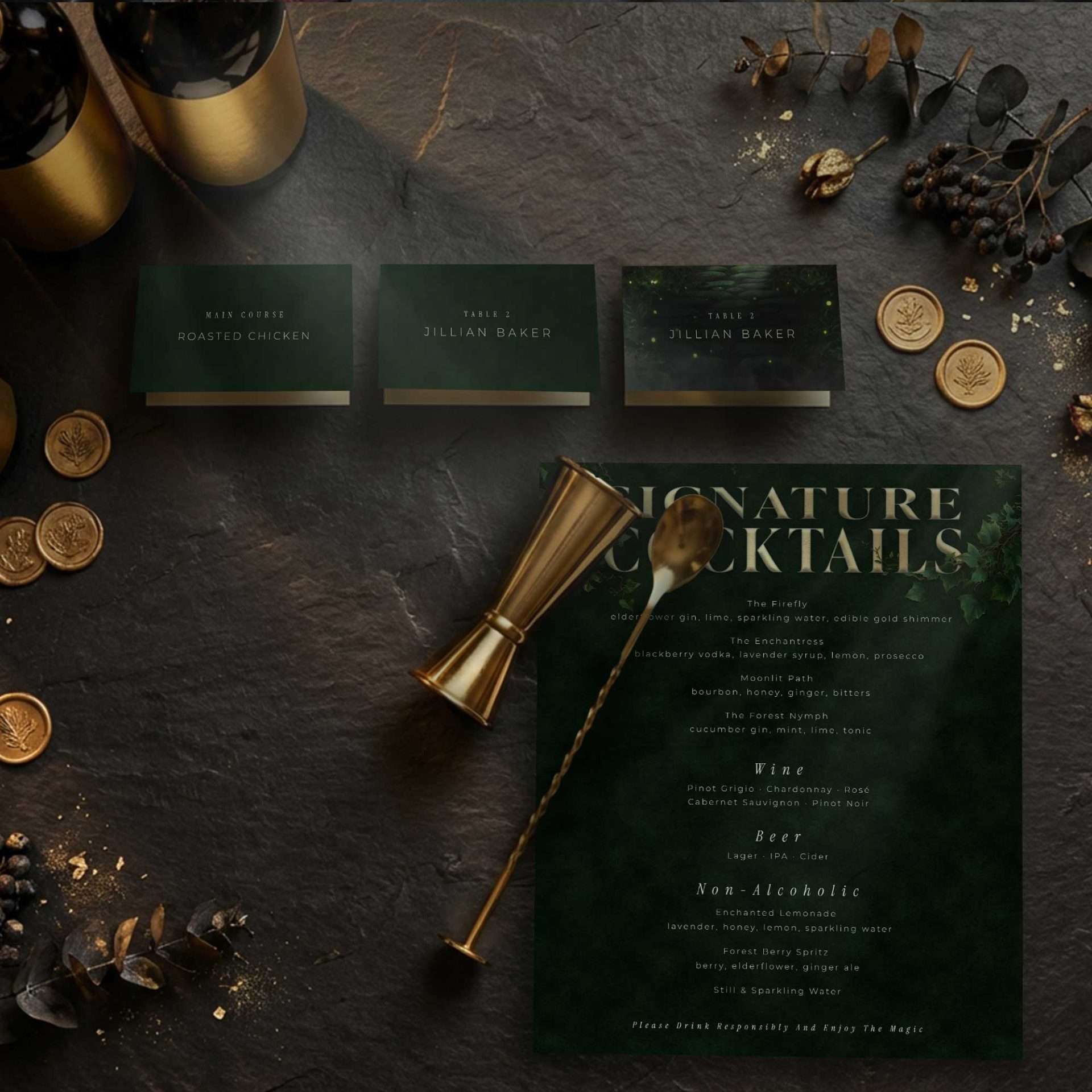 Enchanted Forest Place Cards Food Labels Bar Menu, Enchanted Forest