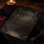 Dark Romance Wedding Invitation: printable gothic cathedral invitation with oxblood and candlelight amber effect