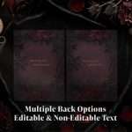 Two reverse designs for the Dark Romance invitation shown side by side on black cloth with dark blooms