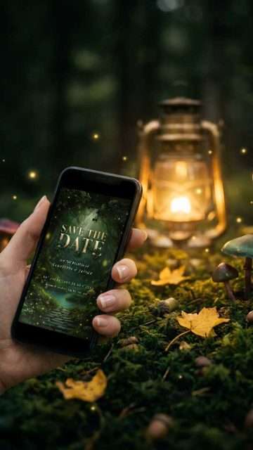 Enchanted Forest mobile save the date shown on a phone screen