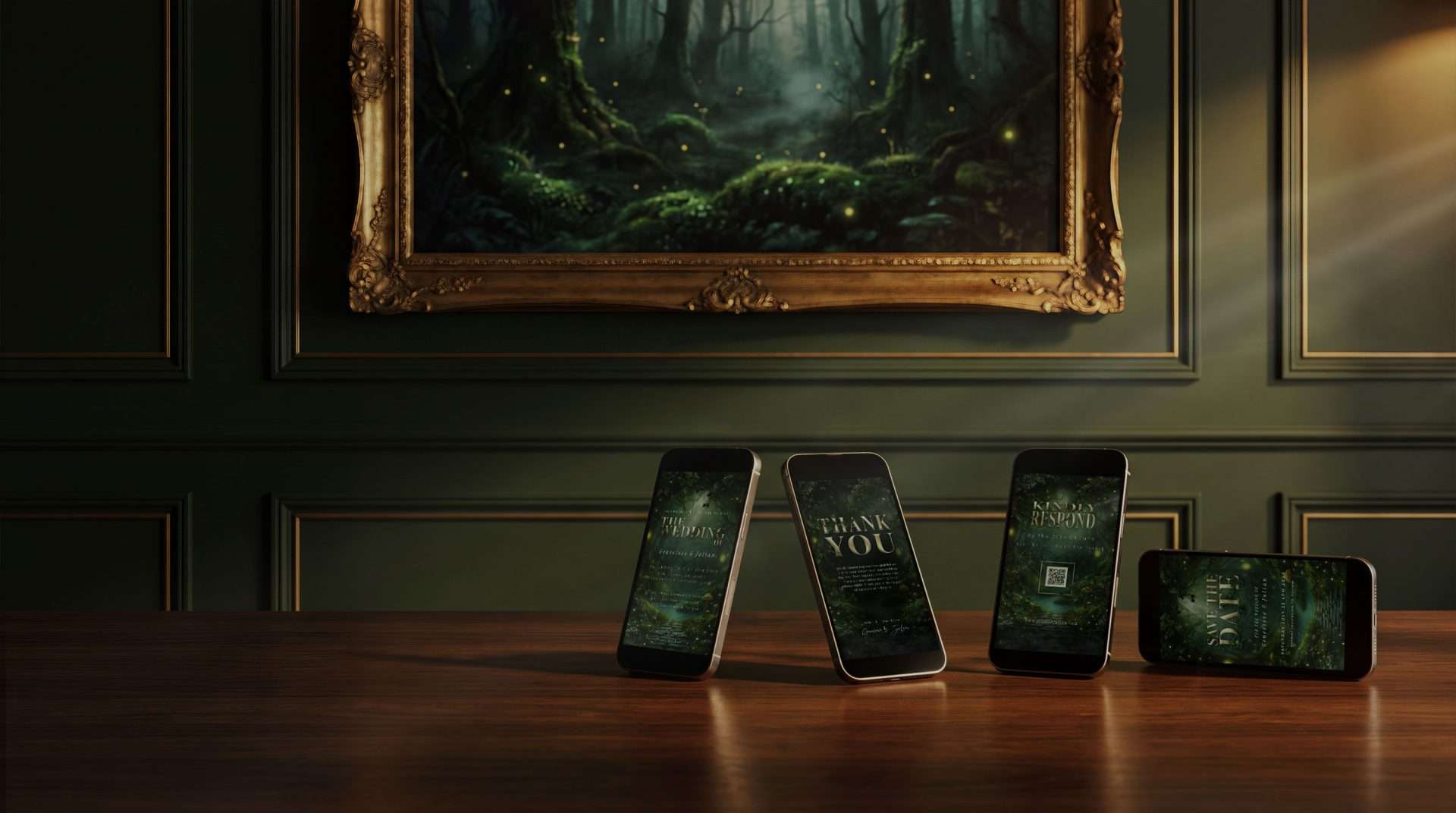 Enchanted Forest Digital Basic, 4 mobile wedding stationery pieces