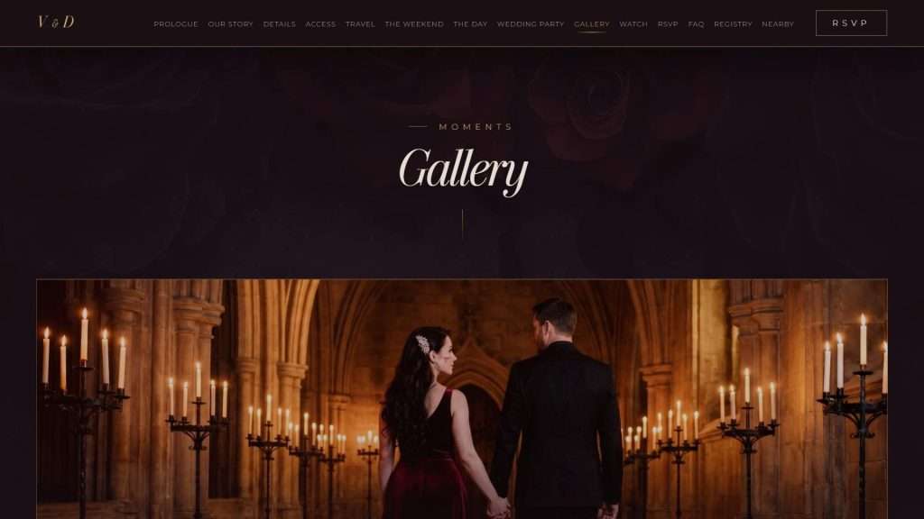 Dark Romance wedding website: gallery section