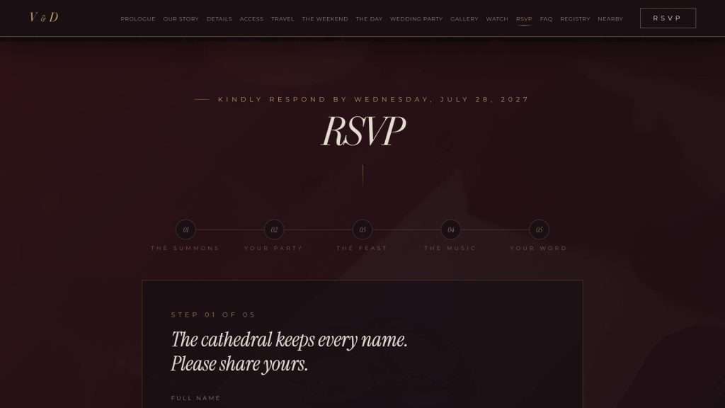 Dark Romance wedding website: RSVP section