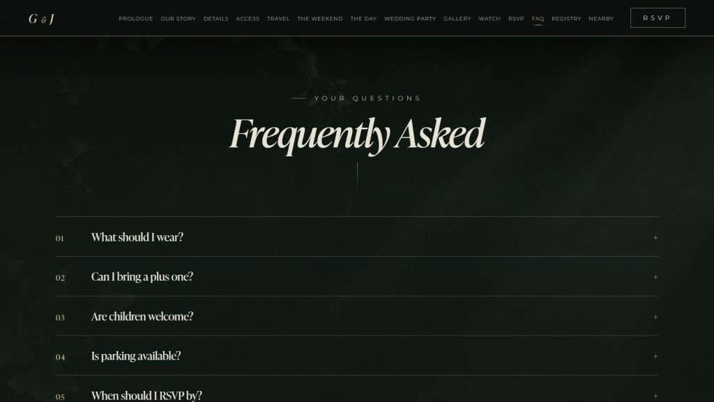 Enchanted Forest wedding website: FAQ section