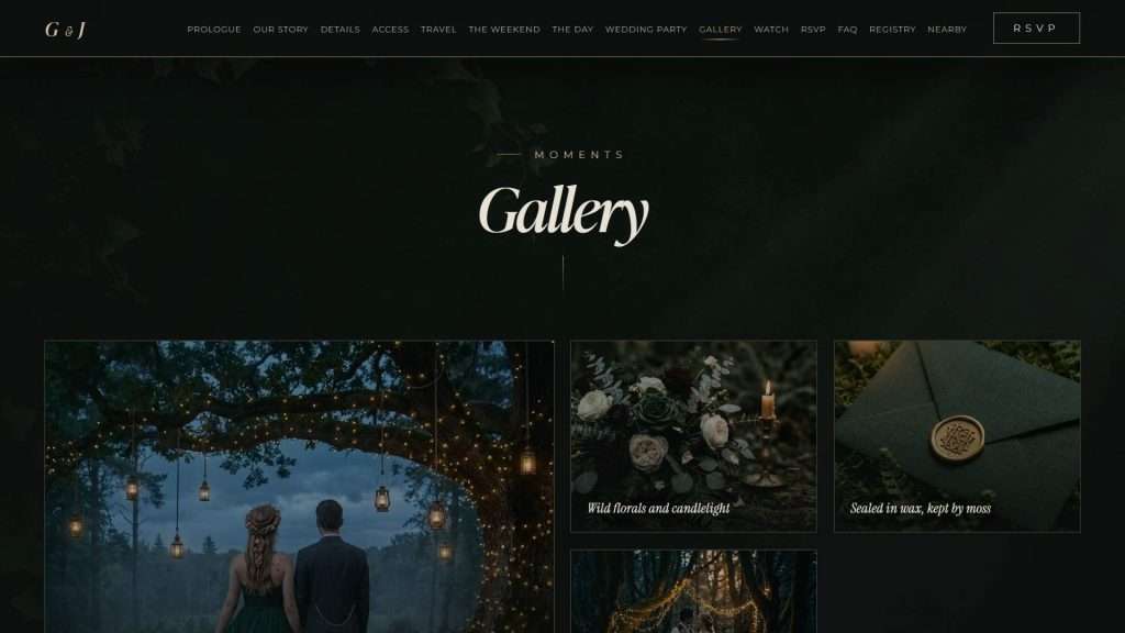 Enchanted Forest wedding website: gallery section
