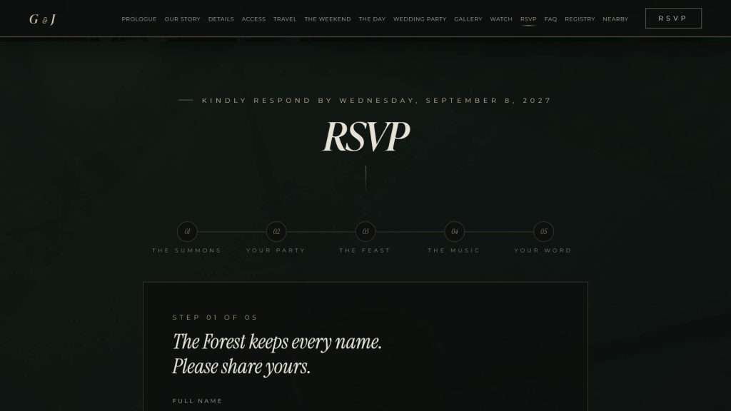 Enchanted Forest wedding website: RSVP section