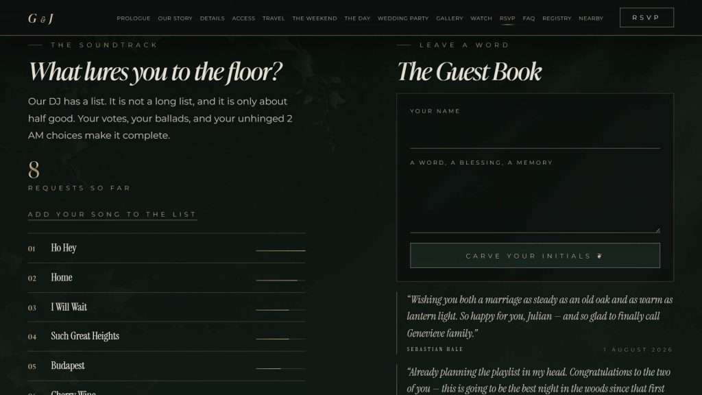 Enchanted Forest wedding website: song requests section
