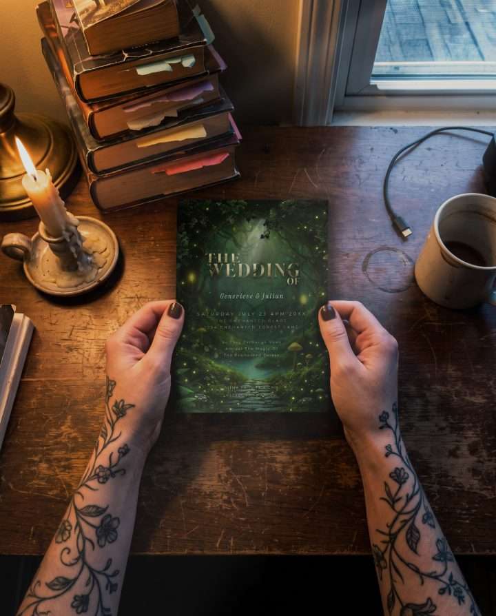 Enchanted Forest Wedding Invitation, In Hand, Enchanted Forest