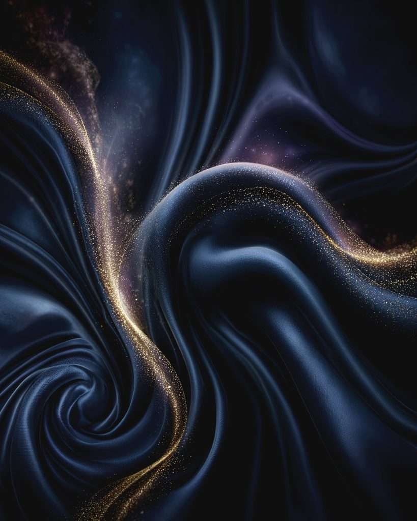 Midnight blue silk texture with gold dust, styling inspiration only