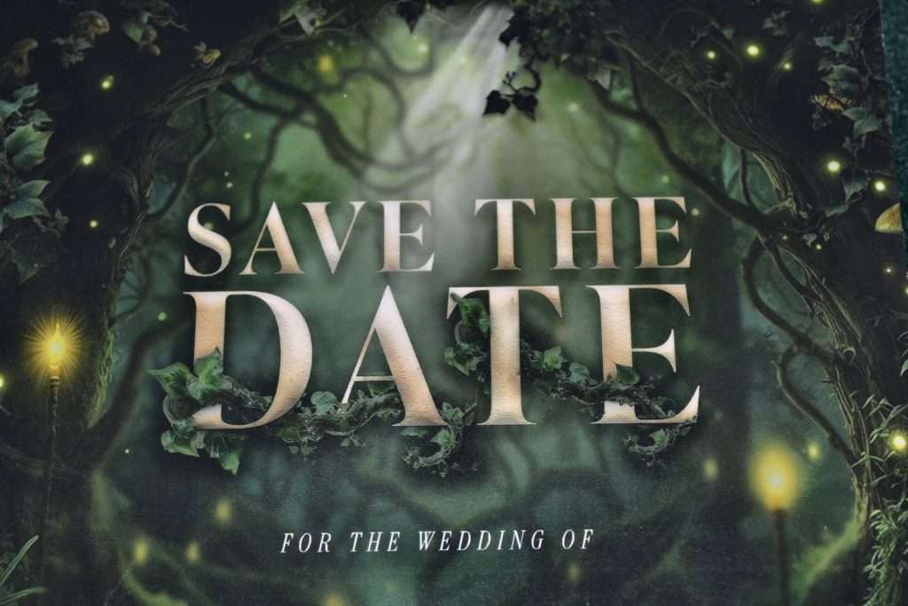 Close-up of Enchanted Forest stationery artwork showing the forest canopy color palette