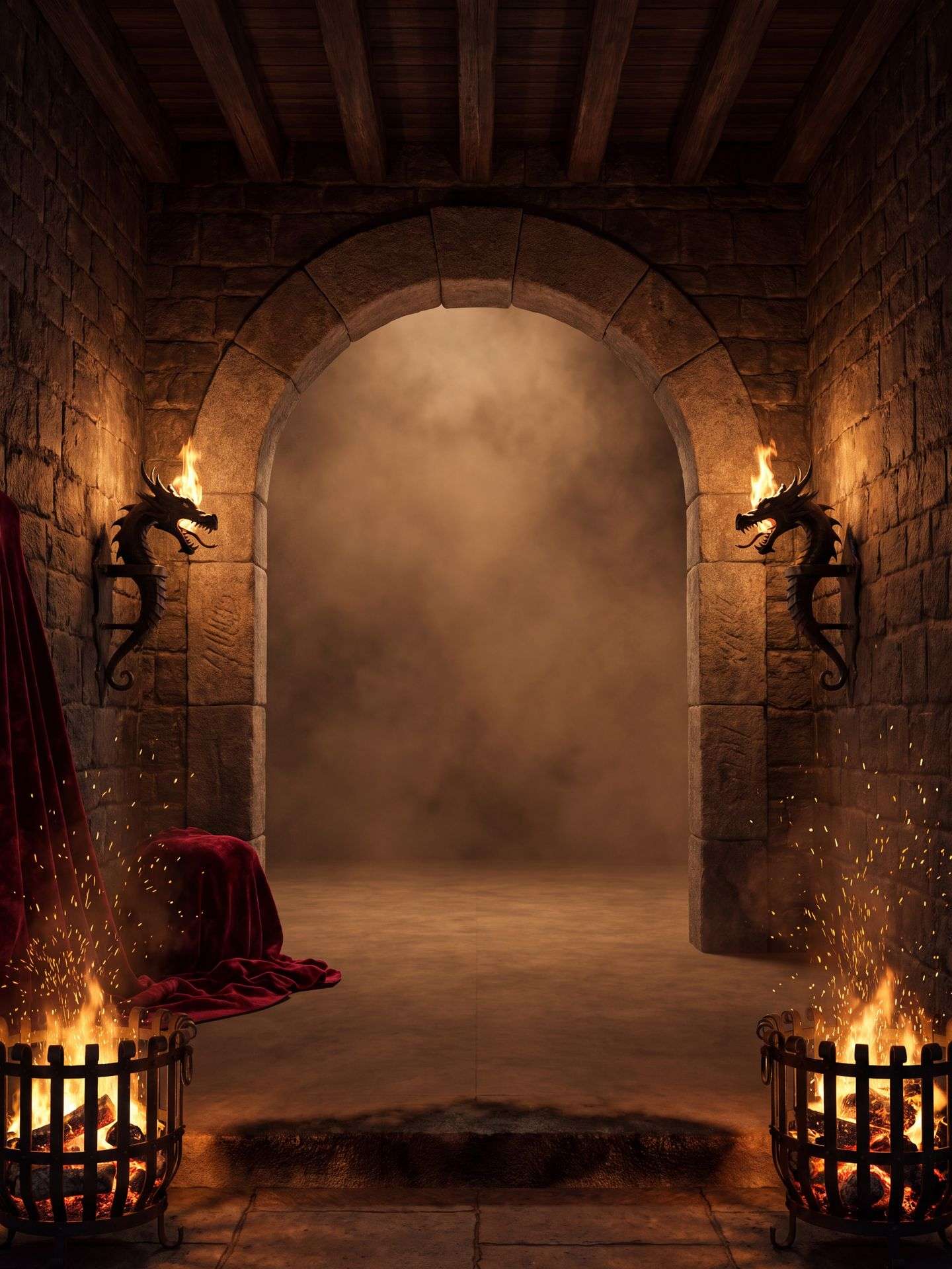 Ember Court great hall by candlelight, medieval castle wedding