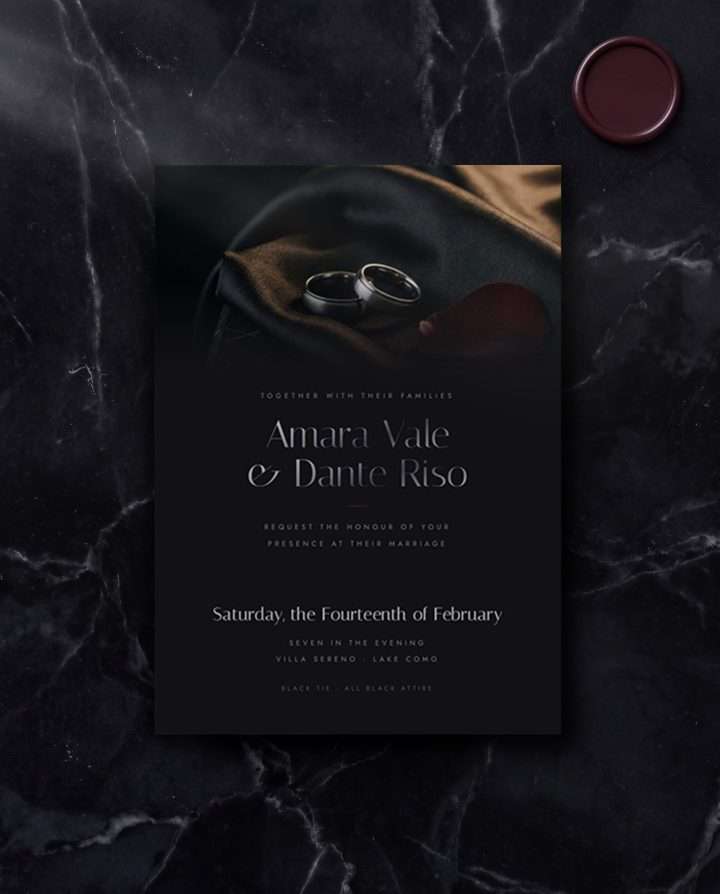 Obsidian Vow Invitation On Black Marble, Obsidian Vow