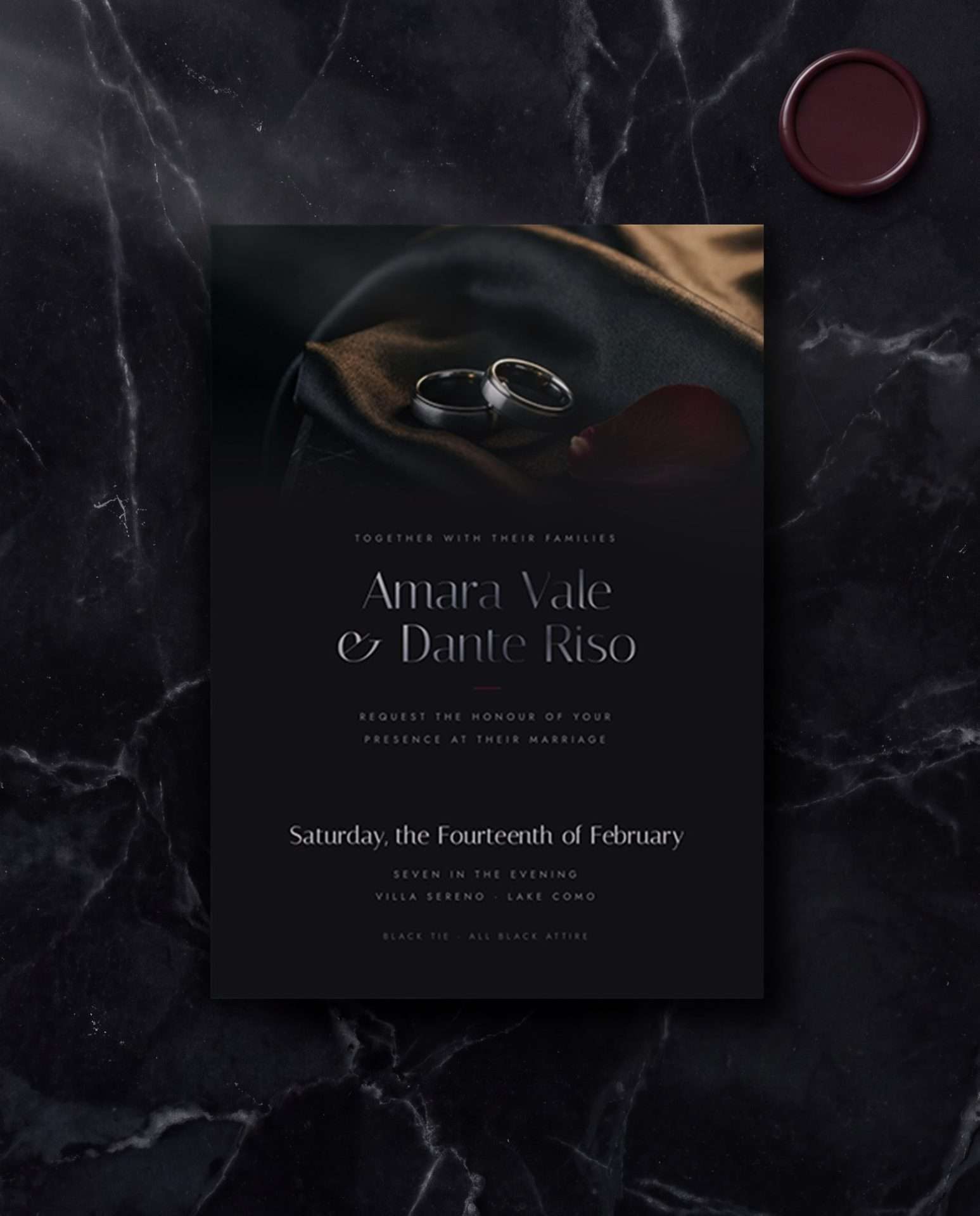 Obsidian Vow Essentials Suite, 6 wedding stationery pieces