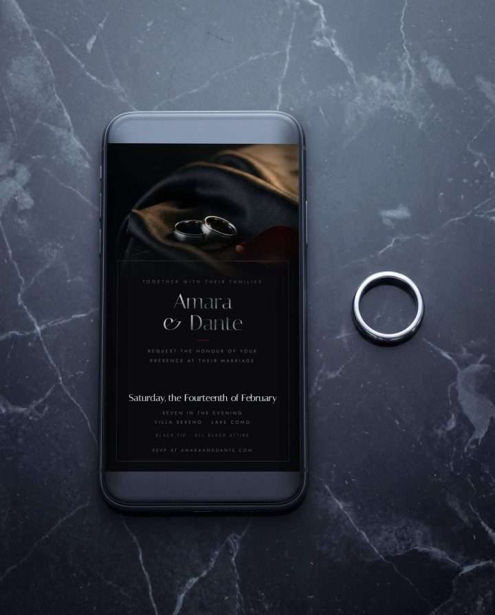 Obsidian Vow Mobile Invitation On Marble, Obsidian Vow