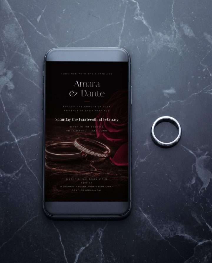 Obsidian Vow Mobile Invitation In Rose On Marble, Obsidian Vow