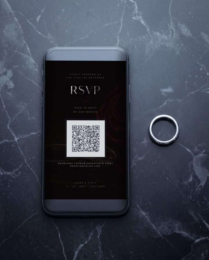 Obsidian Vow Mobile Reply Card In Rose On Marble, Obsidian Vow
