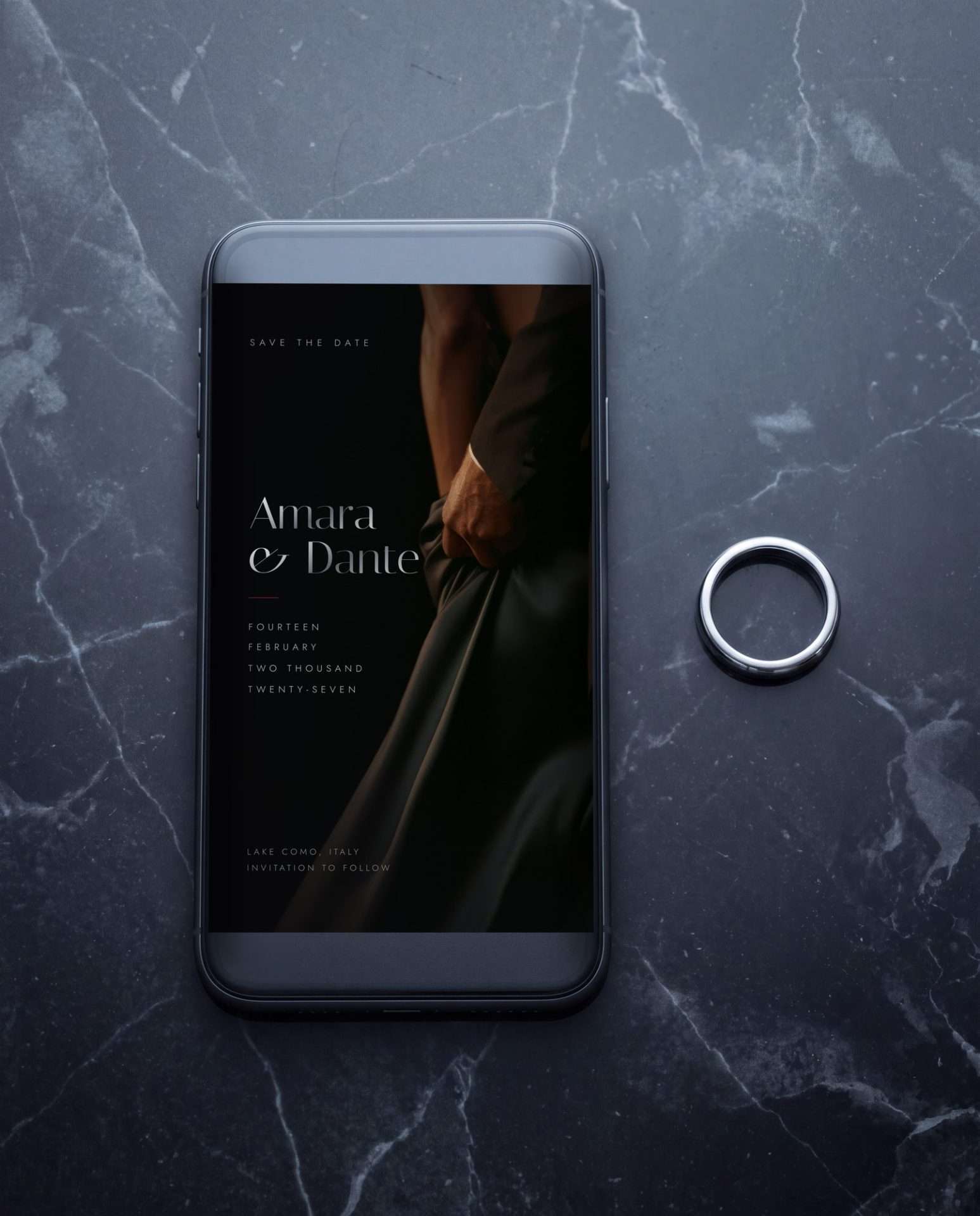 Obsidian Vow Digital Basic, 4 mobile wedding stationery pieces