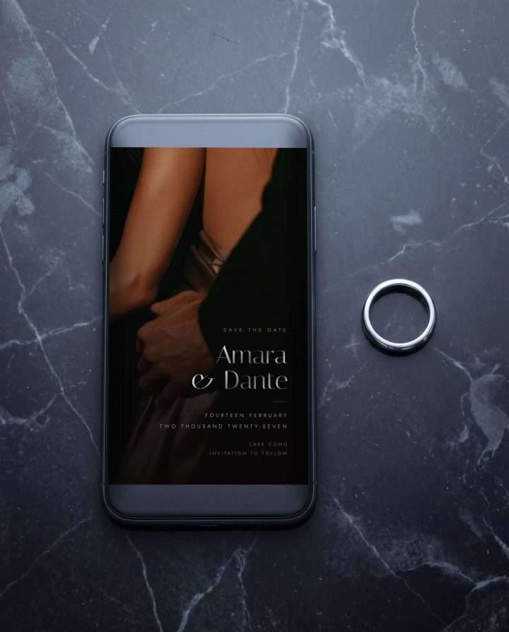 Obsidian Vow Mobile Save The Date In Rose On Marble, Obsidian Vow