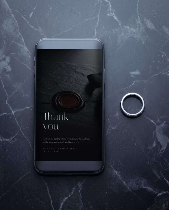 Obsidian Vow Mobile Thank You Card On Marble, Obsidian Vow
