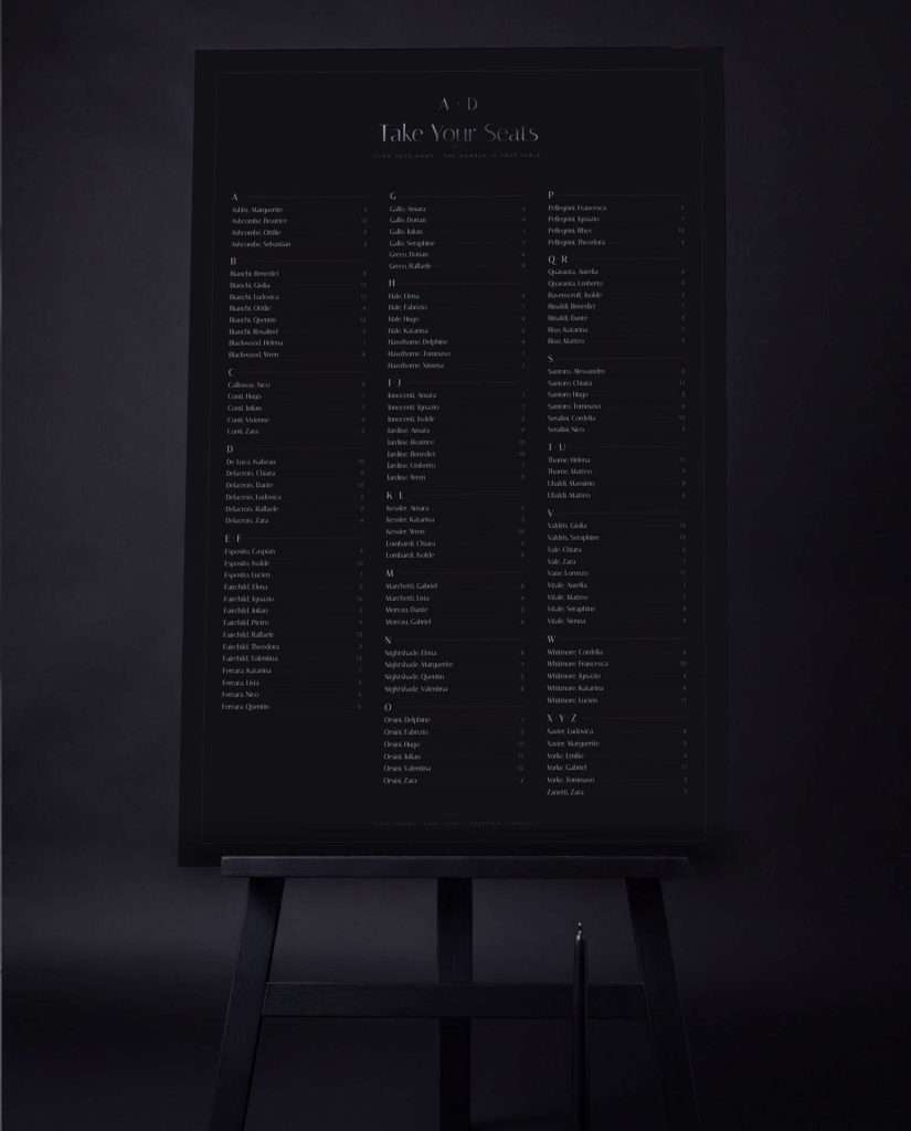 Obsidian Vow Wedding Seating Chart