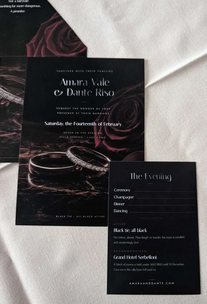 Obsidian Vow Rose Invitation Back And Evening Card, Obsidian Vow