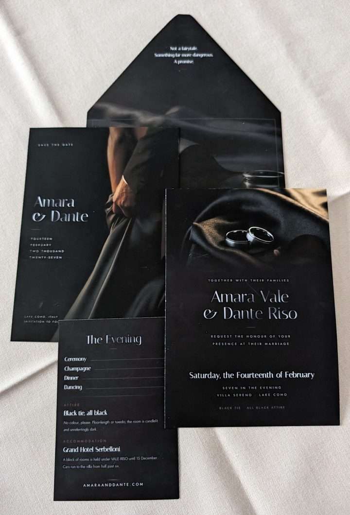 Obsidian Vow Silver Invitation And Evening Card Back, Obsidian Vow
