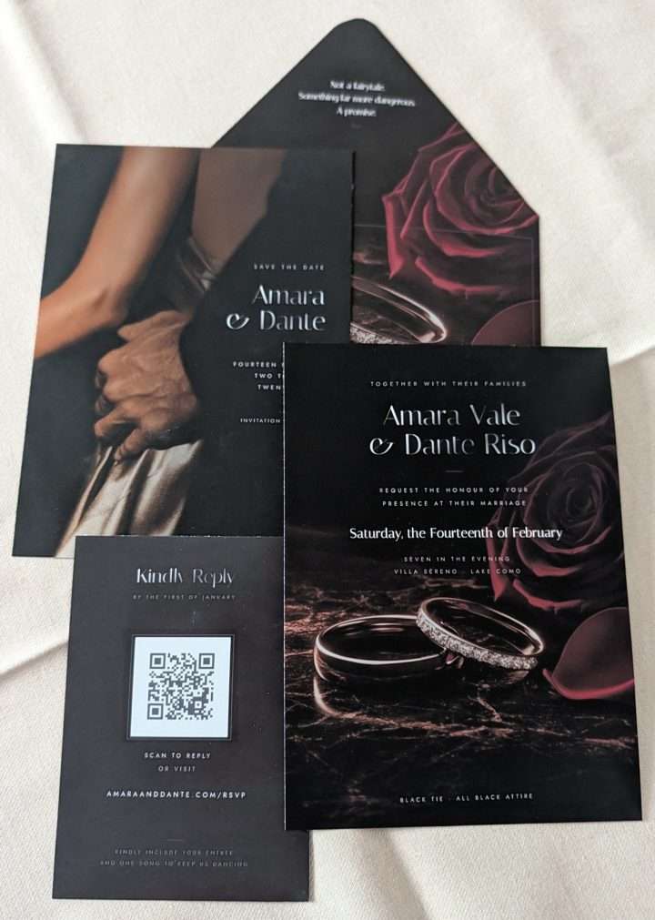 Obsidian Vow Suite With The QR Reply Card, Obsidian Vow
