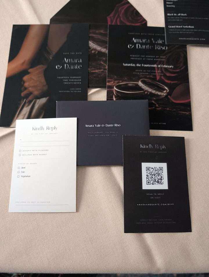 Obsidian Vow Suite, Every Card With The Addressed Envelope, Obsidian Vow