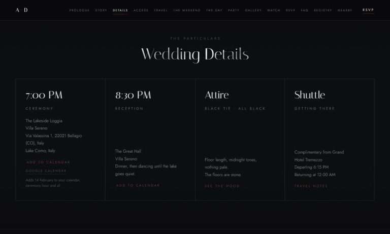 Obsidian Vow ThornBloom Wedding Website, wedding website