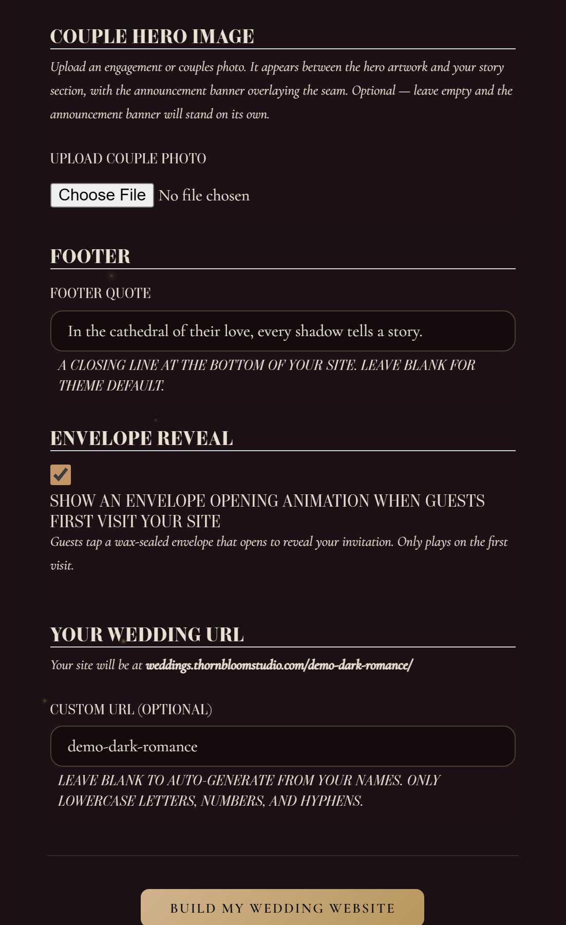 Theme and customization controls for colors, type and details